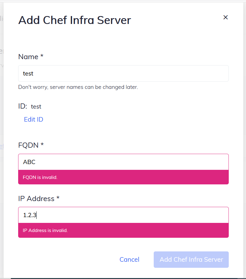 Add Chef Infra Server Form